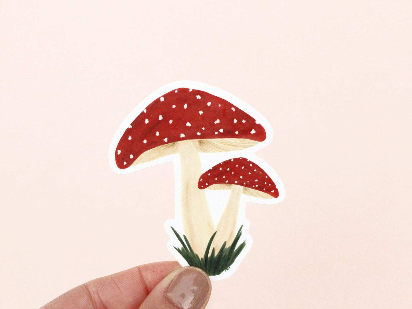 Red Mushroom and Grass Vinyl Sticker, Illustration, Mushroom Décor, Gift for Him, Nature Gift | TheMagnetMaiden