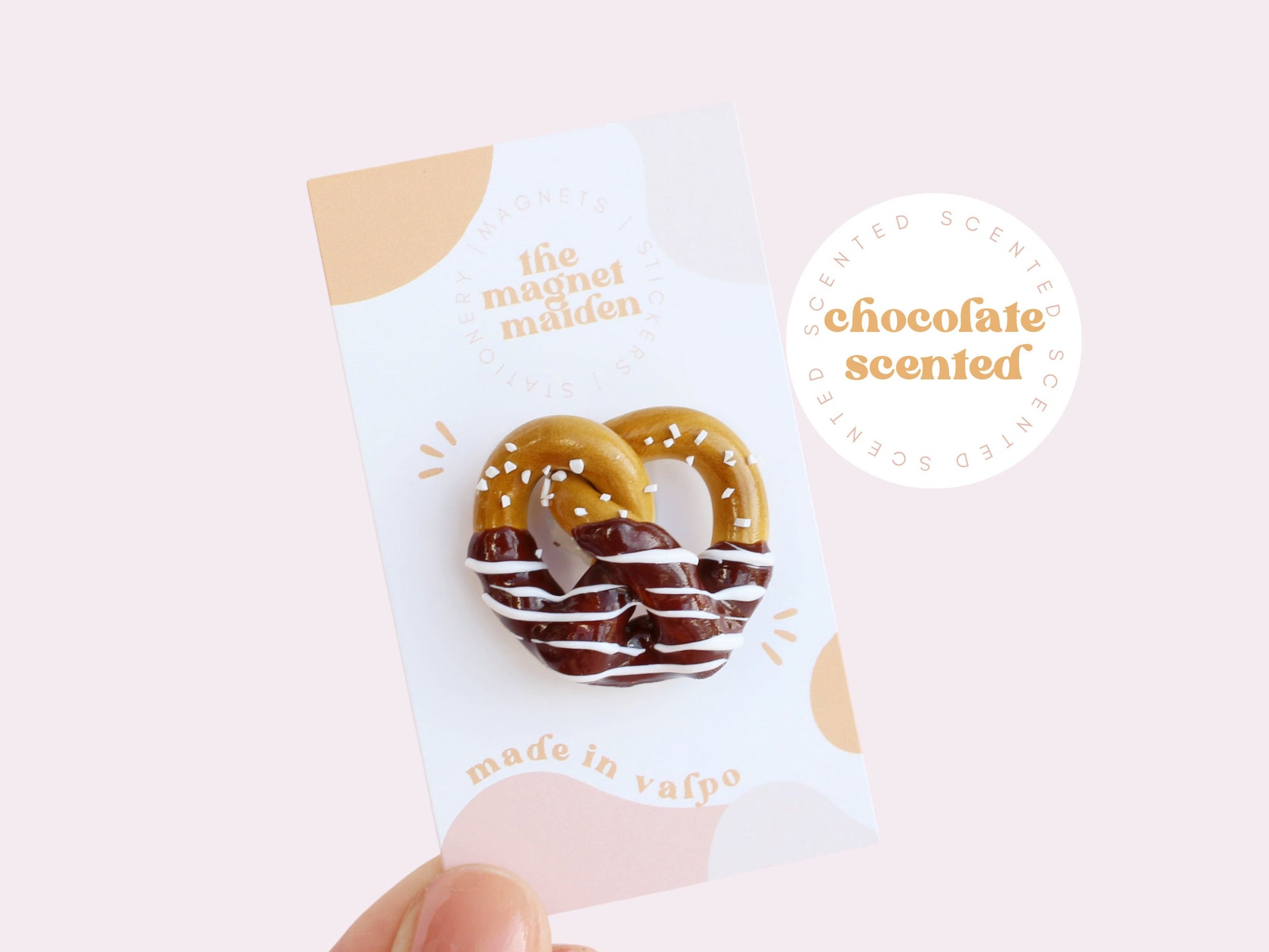 Milk Chocolate Covered Pretzel Magnet with White Chocolate Drizzle, Valentine's Day Magnet, | The Magnet Maiden