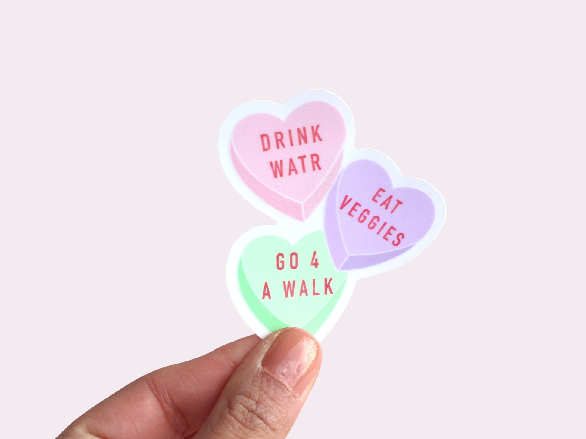 Self Care Candy Hearts Clear Vinyl Sticker, Illustration, Valentine's Day Décor | TheMagnetMaiden
