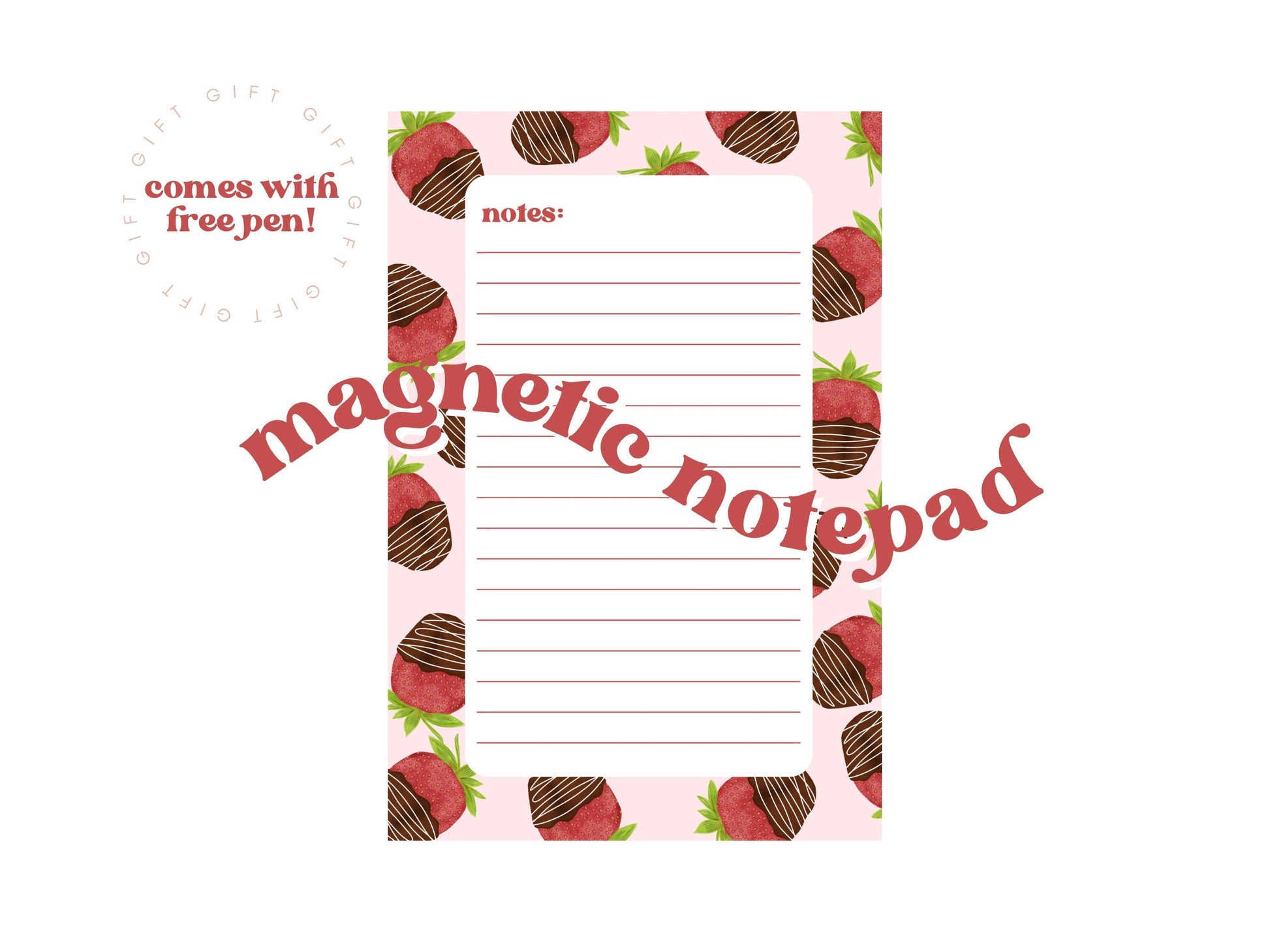 Magnetic Lined Notepad Bundle Featuring Chocolate-Covered Strawberries, Pizza & Fried Egg Illustrations | The Magnet Maiden